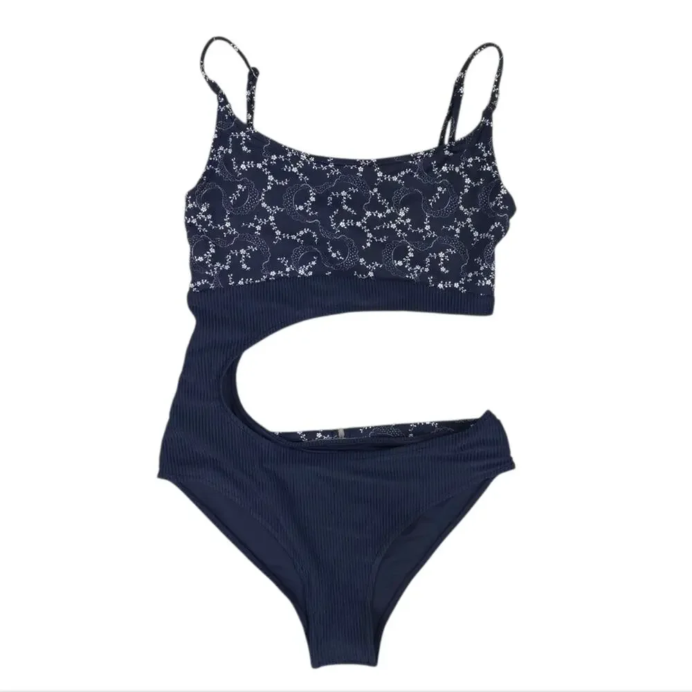 Frankies Bikinis Thea Ribbed Bandana Cutout One Piece Swimsuit in Dixie